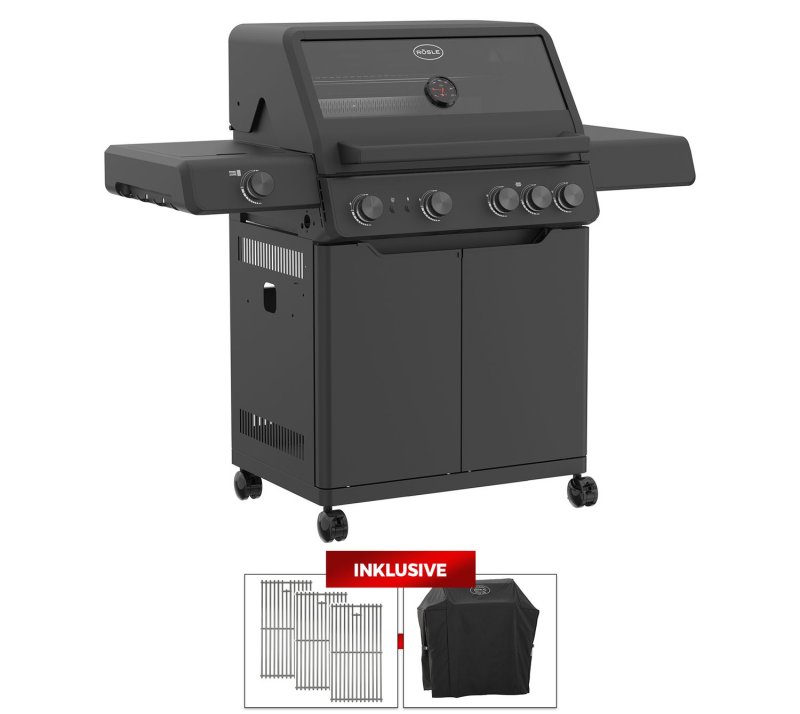 Rösle Gasgrill ALLFLAME Hero 4 - GRILLFÜRST EDITION mit Edelstahlrosten - inkl. Abdeckhaube
