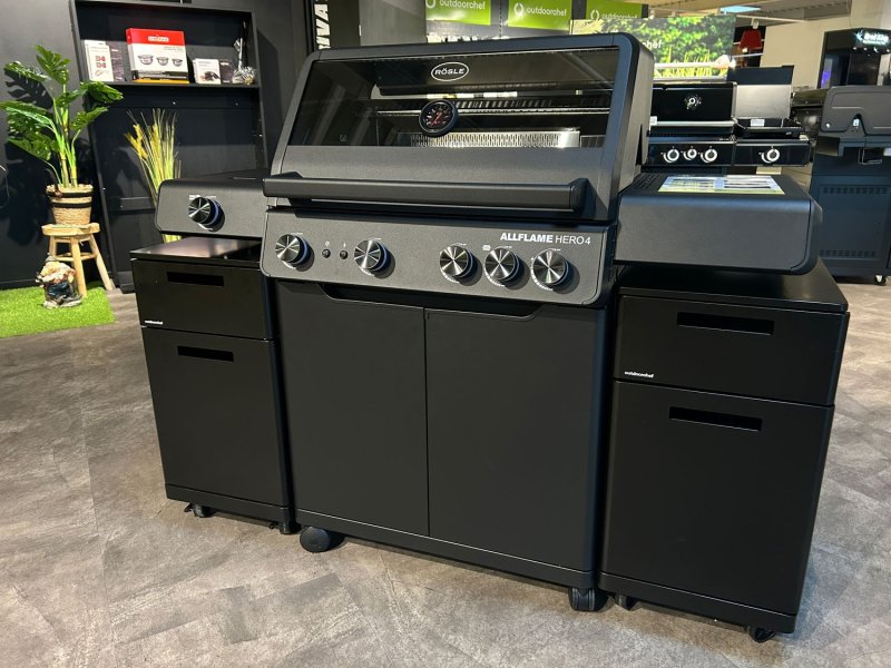 Rösle Gasgrill ALLFLAME Hero 4 - Smart-Edition mit Easy Check Wireless Thermometer + 2x Premium Grillschrank (GRILLFÜRST EDITION)