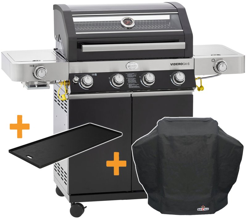 Rösle Gasgrill Videro G4-S VARIO+ schwarz - Modell 2025 - X-DEAL inkl. Abdeckhaube und Grillplatte