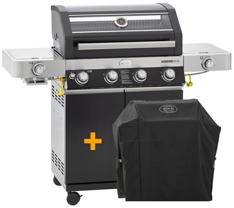 Rösle Gasgrill Videro G4-S VARIO+ schwarz - Modell 2024 inkl. Abdeckhaube