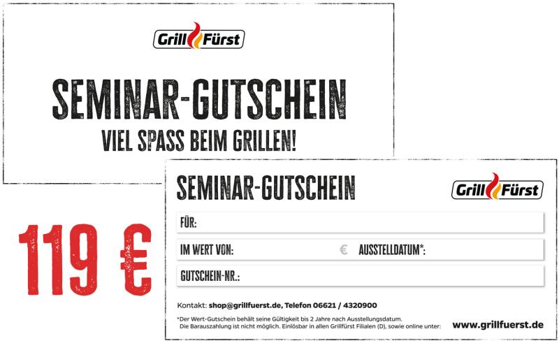 Grillfürst Seminar Geschenkgutschein 119€ für Niederlassung Büttelborn