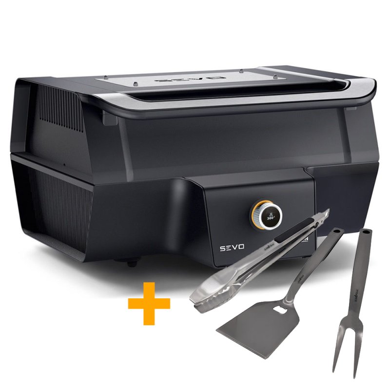 Severin Elektrogrill SEVO GT - Boost Zone 500°C - mit Deckel - 3.000 W - inkl. Grillfürst Premium Grillbesteck Set