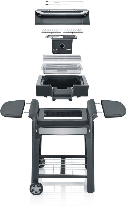 Severin Elektrogrill SEVO Smart Control GTS - Boost Zone 500°C - mit Deckel und Grillwagen - 3.000 W - inkl. Grillfürst Premium Grillbesteck Set, Premium Grillbürste und Grillspieße 4er Set