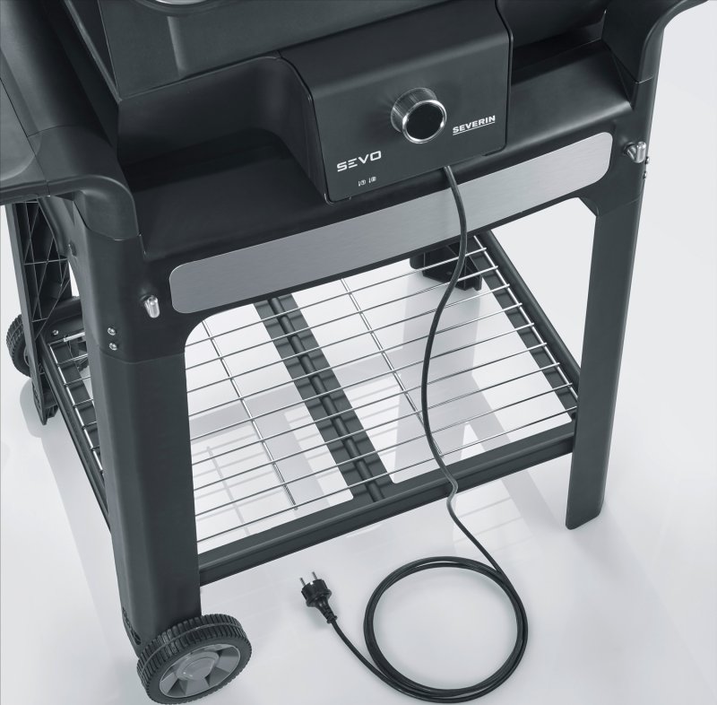 Severin Elektrogrill SEVO Smart Control GTS - Boost Zone 500°C - mit Deckel und Grillwagen - 3.000 W - inkl. Grillfürst Premium Grillbesteck Set, Premium Grillbürste und Grillspieße 4er Set