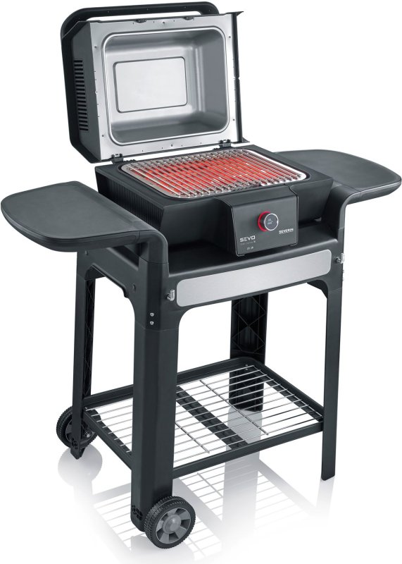 Severin Elektrogrill SEVO Smart Control GTS - Boost Zone 500°C - mit Deckel und Grillwagen - 3.000 W - inkl. Grillfürst Premium Grillbesteck Set, Premium Grillbürste und Grillspieße 4er Set