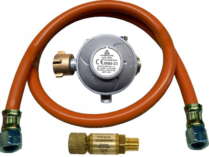 TGO Gas Anschlussgarnitur Gewerbe mit zweistufigem Druckminderer / Fasche (KLF) x 1/4“L, 50mbar