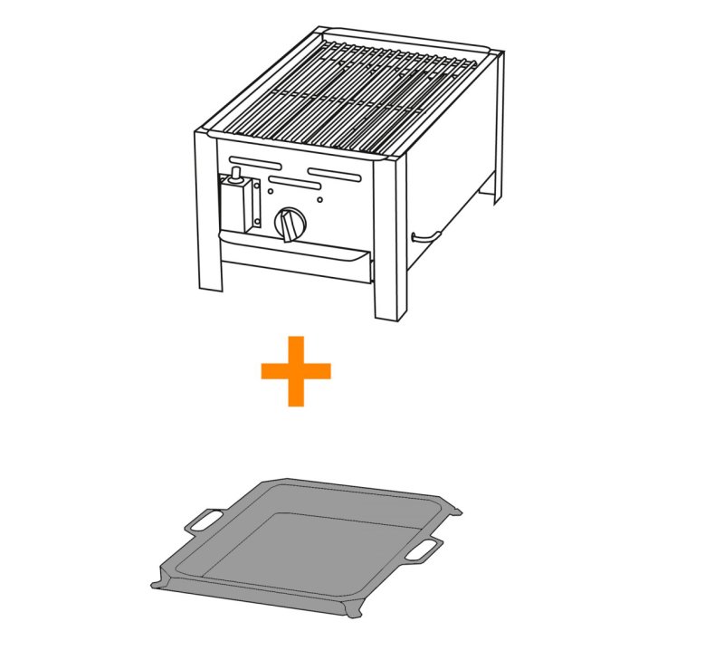 TGO 1-Brenner Gastrobräter / Gasbräter mit Rost + Stahlpfanne