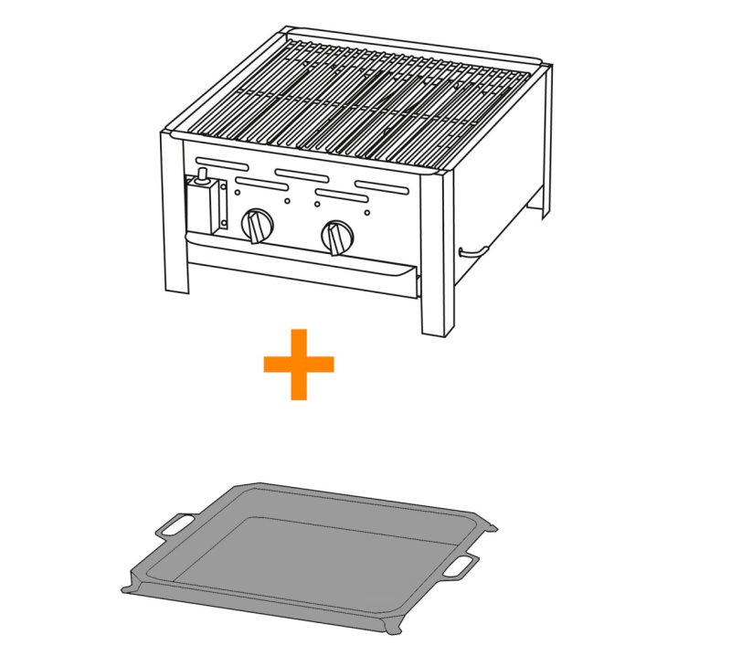 TGO 2-Brenner Gastrobräter / Gasbräter mit Rost + Stahlpfanne