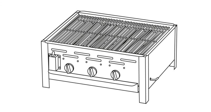 TGO 3-Brenner Gastrobräter / Gasbräter mit verchromten Rost