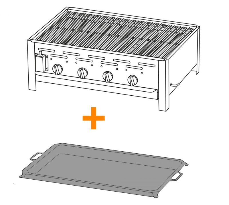 TGO 4-Brenner Gastrobräter / Gasbräter mit Rost + Stahlpfanne