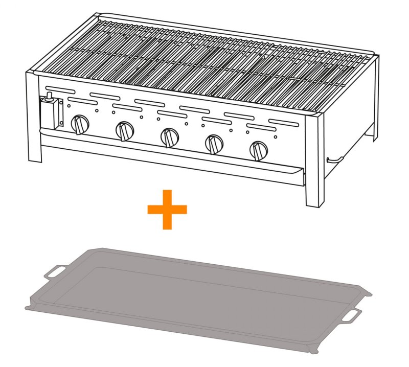 TGO 5-Brenner Gastrobräter / Gasbräter mit Rost + Stahlpfanne