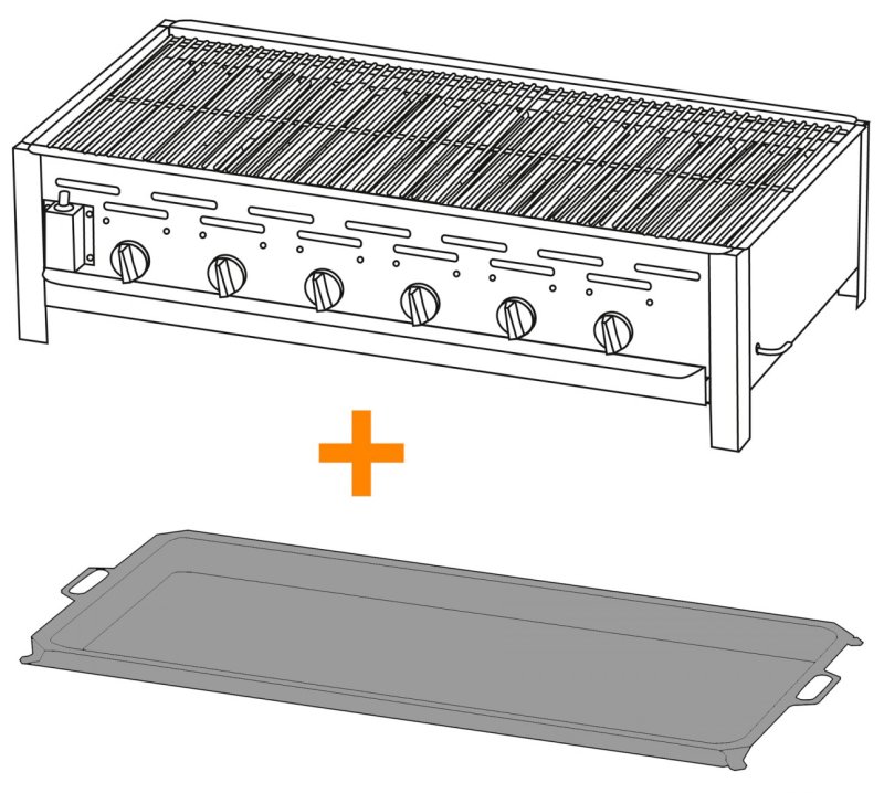 TGO 6-Brenner Gastrobräter / Gasbräter mit Rost + Stahlpfanne