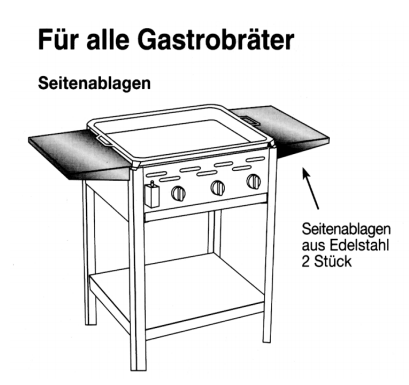 2 Seitenablagen für 1-6 Brenner Gastrobräter TGO