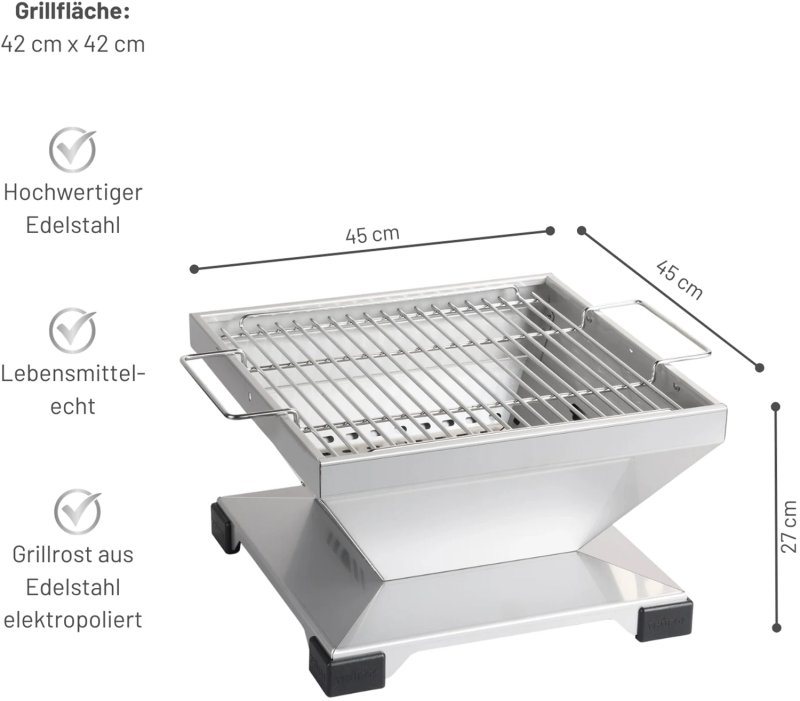 Thüros T3 Holzkohle Tischgrill Edelstahl 42x42 cm