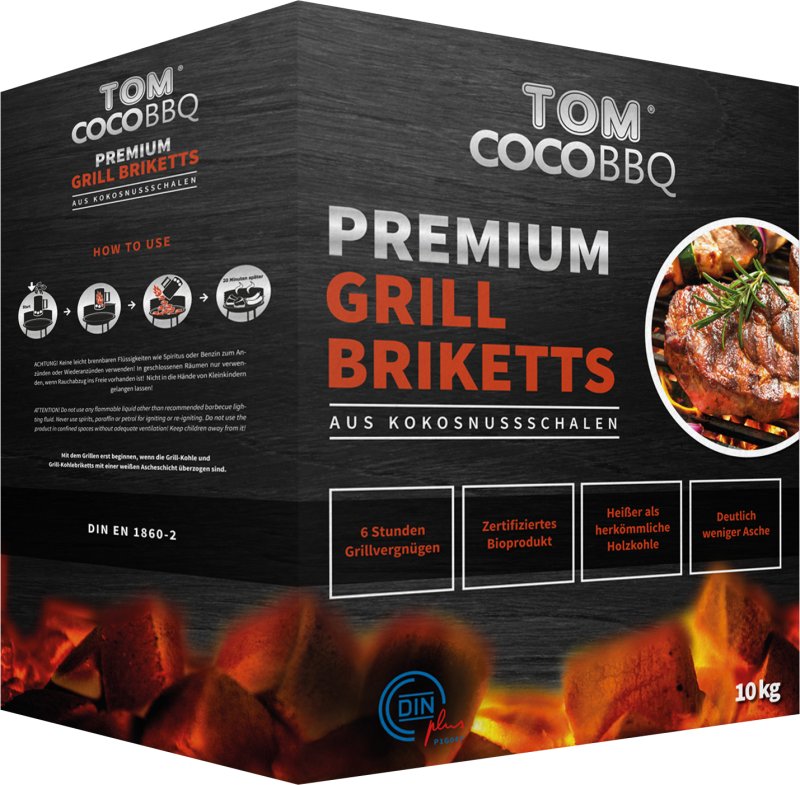 TOM Cococha Rot Kokos Grillbriketts 4 x 3 x 2,5 cm / 10 kg