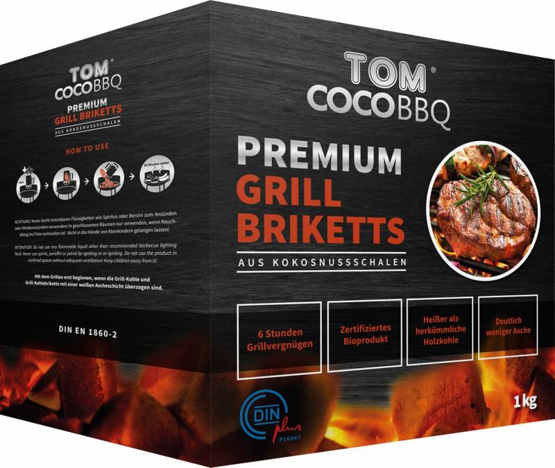 TOM Cococha Rot BBQ Grillbriketts 4kg - 4,0 x 3,0 x 2,5 cm