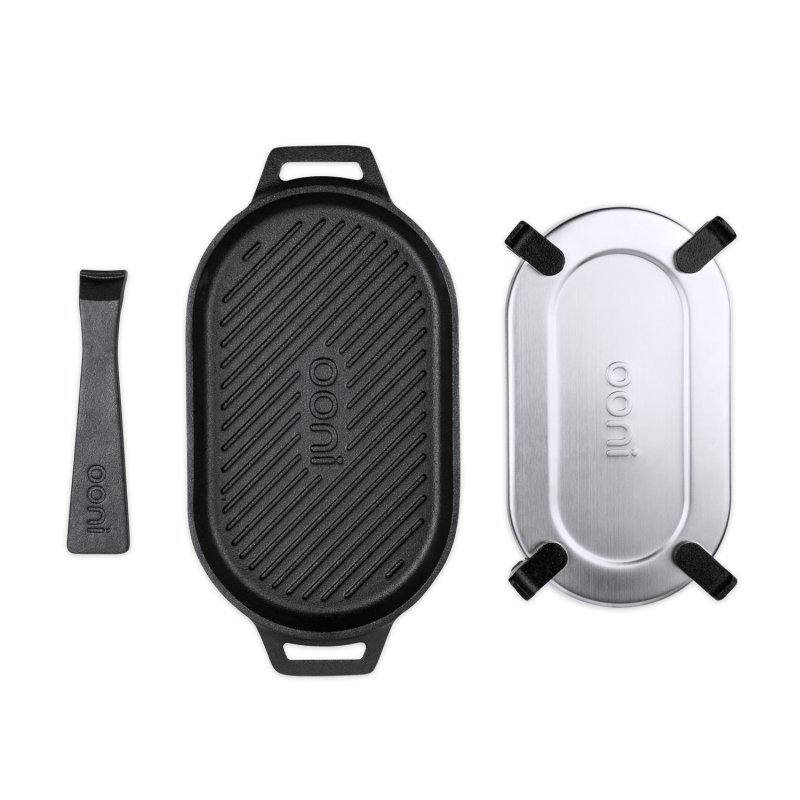 Ooni Grillpfanne aus Gusseisen - mit abnehmbarem Griff und Untersetzer