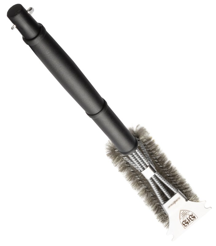 Grillfürst Grillbürste Edelstahl, mit langem 3-fach Bürstenkopf und Schaber - VfB Stuttgart Edition