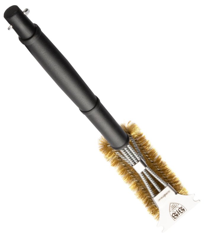 Grillfürst Grillbürste Messing für Gusseisen Roste, mit langem 3-fach Bürstenkopf und Schaber - VfB Stuttgart Edition