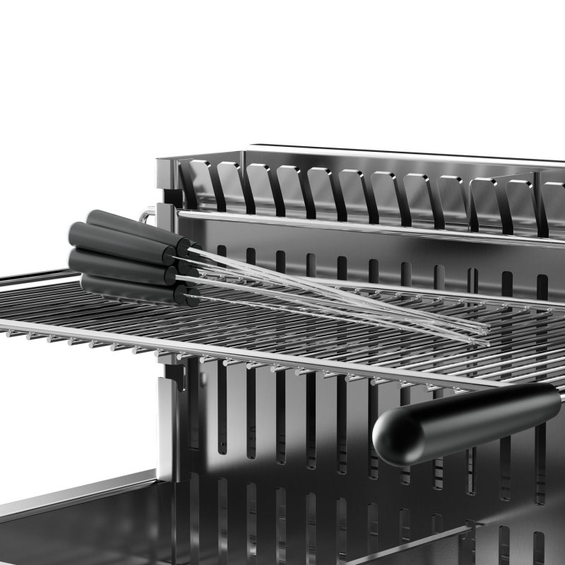 WMF Outdoor Küche Grillmodul - mit Holzkohlegrill inkl. Drehspießset mit Motor, Schaschlikspießen und Edelstahlrost