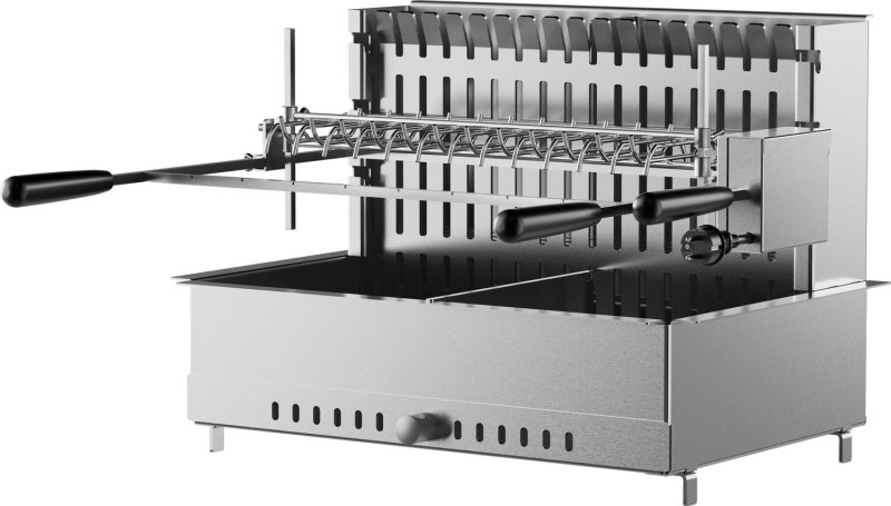 WMF Outdoor Küche Grillmodul - mit Holzkohlegrill inkl. Drehspießset mit Motor, Schaschlikspießen und Edelstahlrost