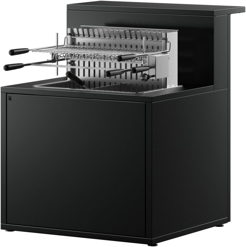 WMF Outdoor Küche Grillmodul - mit Holzkohlegrill inkl. Drehspießset mit Motor, Schaschlikspießen und Edelstahlrost