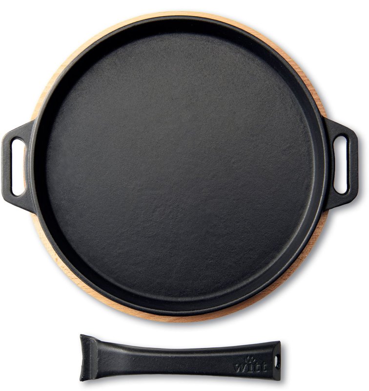 Witt Bratpfanne Gusseisen - Ø 24 cm - glatt - mit Holzbrett