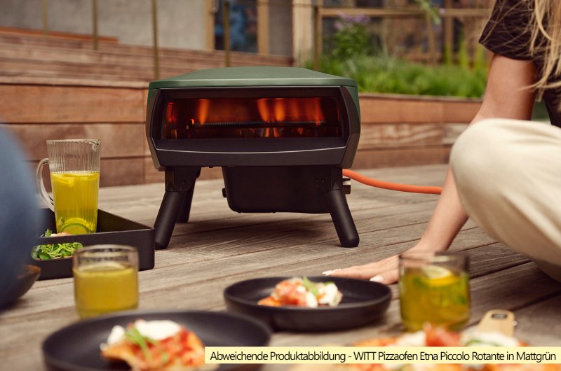 Witt Pizzaofen Gas Etna Piccolo Rotante matt schwarz - inkl. Pizzaschieber, Pizzaschneider & Infrarot Thermometer