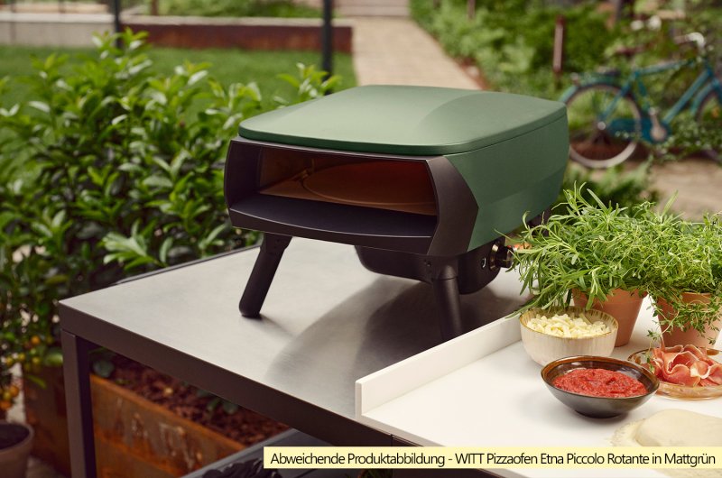 Witt Pizzaofen Gas Etna Piccolo Rotante matt schwarz - inkl. Pizzaschieber, Pizzaschneider & Infrarot Thermometer