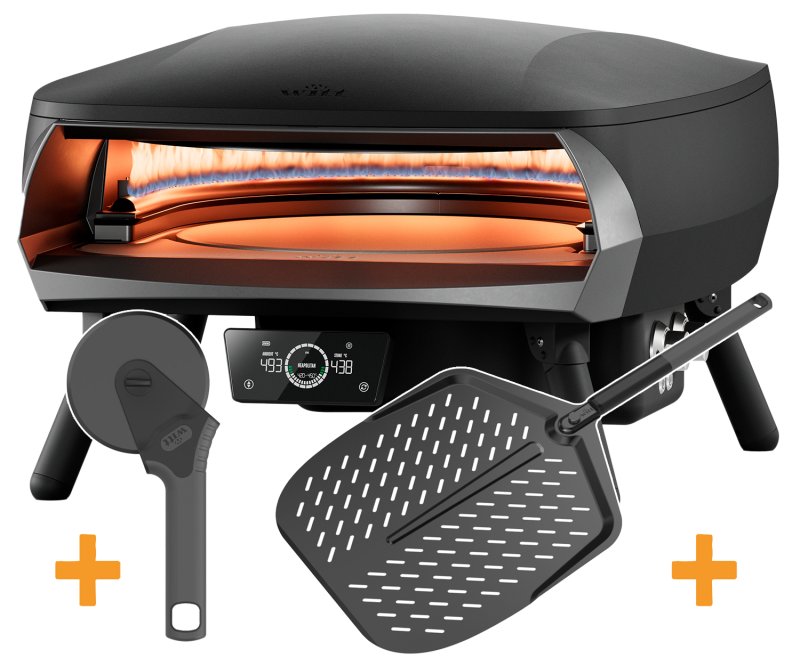 Witt Pizzaofen Gas Etna Rotante Control matt schwarz - inkl. Pizzaschieber & Pizzaschneider BLACK EDITION