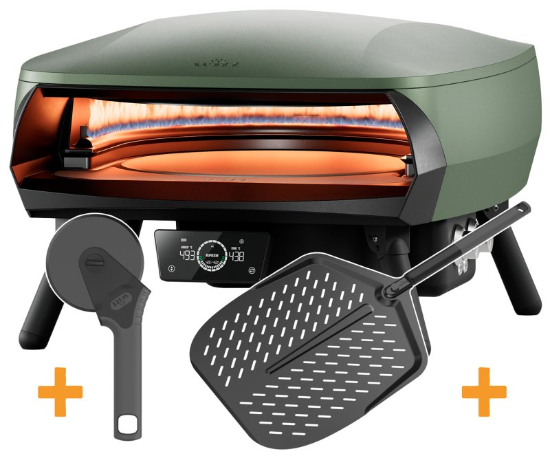 Witt Pizzaofen Gas Etna Rotante Control matt grün - inkl. Pizzaschieber & Pizzaschneider BLACK EDITION