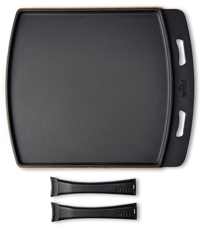 Witt Grill- und Bratpfanne Gusseisen - doppelseitig glatt/gerillt - mit Holzbrett - 31,5 x 36,5 cm