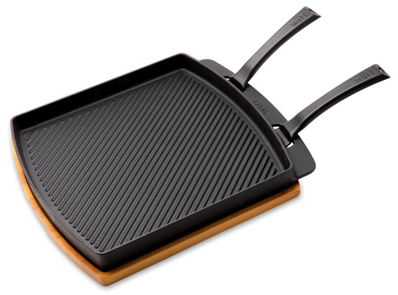 Witt Grill- und Bratpfanne Gusseisen - doppelseitig glatt/gerillt - mit Holzbrett - 31,5 x 36,5 cm