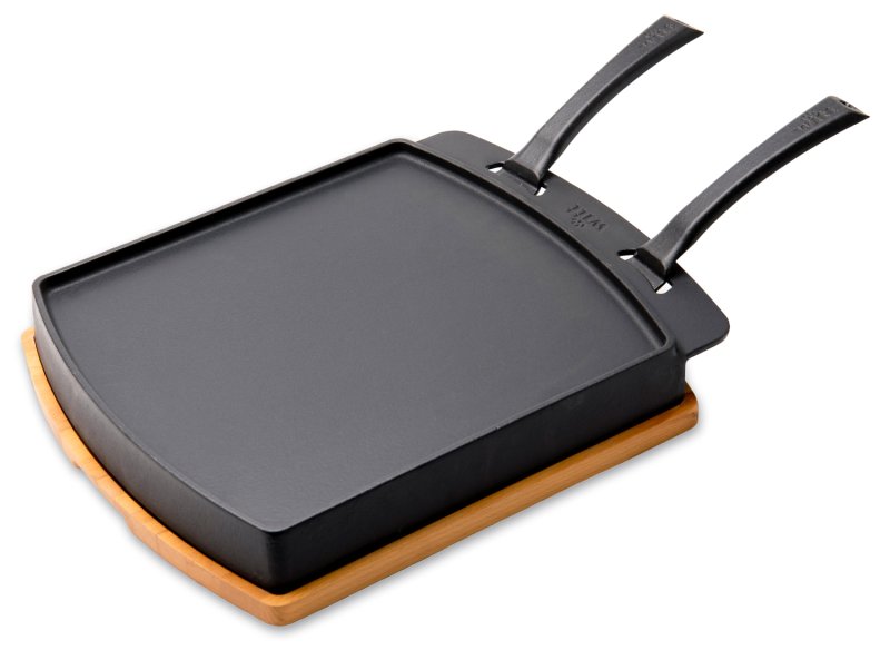 Witt Grill- und Bratpfanne Gusseisen - doppelseitig glatt/gerillt - mit Holzbrett - 31,5 x 36,5 cm
