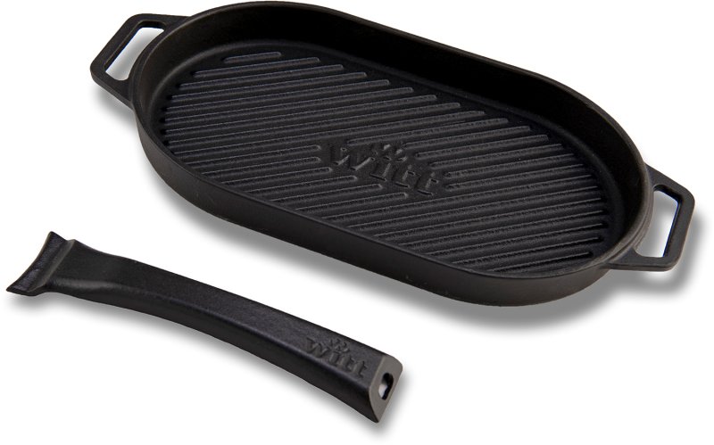 Witt Grillpfanne Gusseisen - gerillt - mit Holzbrett