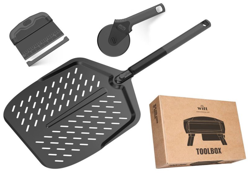 Witt Pizzaofen Piccolo Rotante 16" - matt schwarz - inkl. Black Edition Pizzateigschaber, Pizzamesser, Pizzaschieber 14"