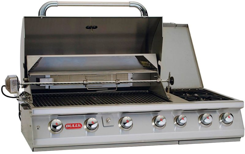 BULL 7 Burner Premium Gasgrill - Einbaugrill mit Infrarot mit Backburner, Seitenkocher und Rotisserie
