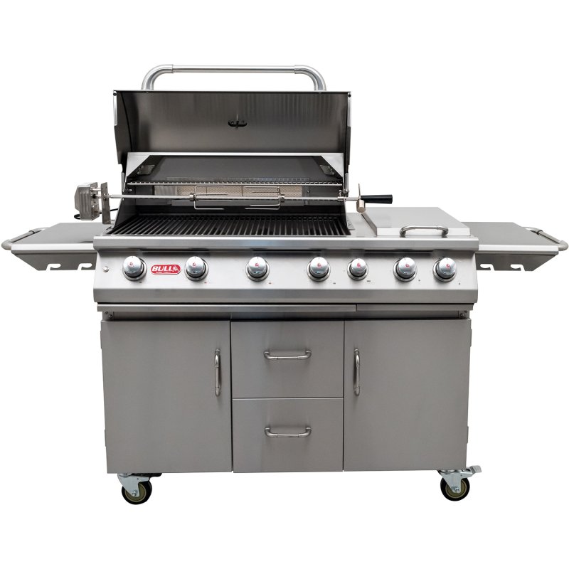 BULL 7 Burner Premium - Gasgrill mit Infrarot Backburner, Seitenkochstelle und Rotisserie