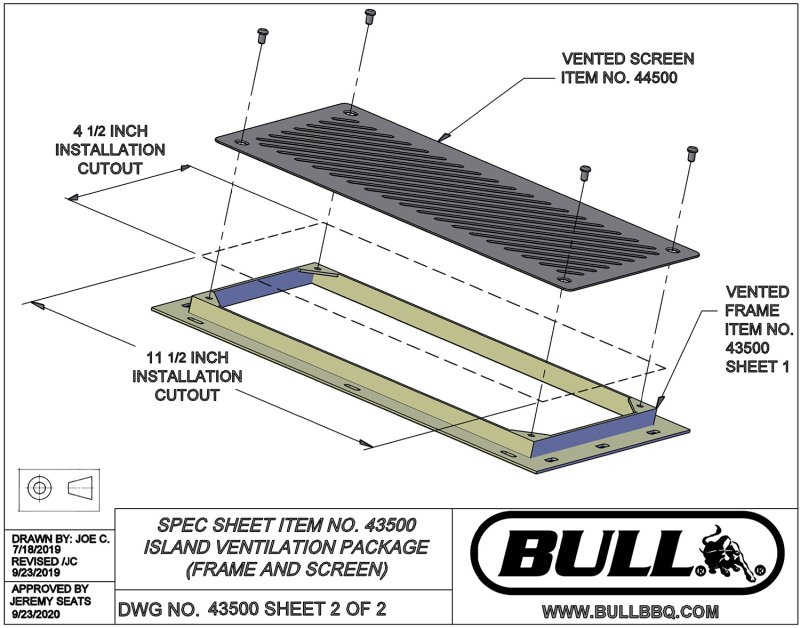 BULL Lüftungsgitter Set für Außenküchen (2x Lüftungsgitter / 2x Einbaurahmen)