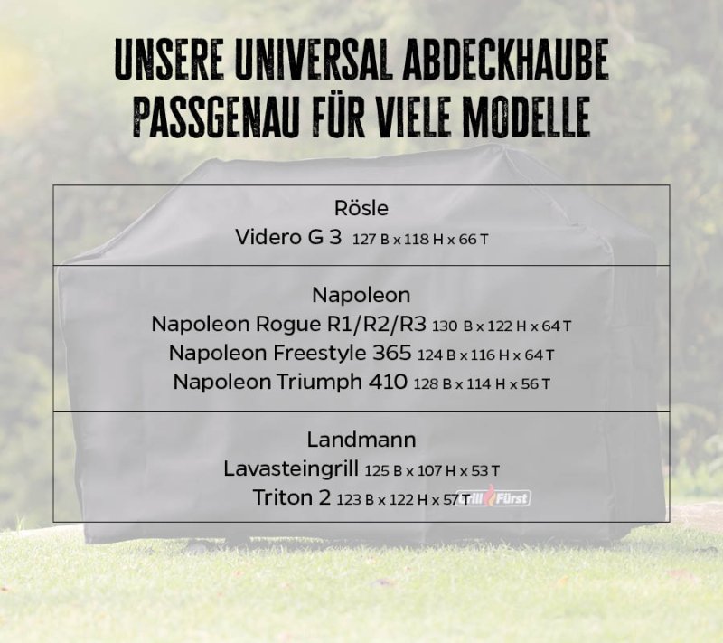 Grillfürst Abdeckhaube 131 x 47 x 121 cm Napoleon Rogue 365, Freestyle 365/ Rösle Videro G3 / Broil King Crown 340, 390 / Enders eFlow