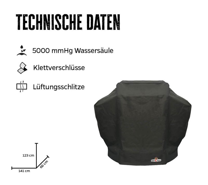 Grillfürst Abdeckhaube 141 x 66 x 123 cm Broil King Monarch 390 / Rösle Allflame Hero 4, Peer 3, Videro G4 / Napoleon Freestyle 365, 425, Rogue 365, 425 / Outdoorchef Dualchef 315, 325, Australia 415 G, 425 G, 455 G /  Santos S318 / Burnhard Earl S