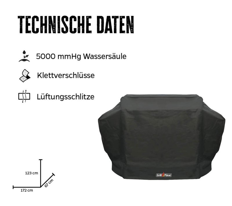 Grillfürst Abdeckhaube 172 x 67 x 123 cm Broil King Imperial 490, 590, Baron 490 / 590, Regal 490, 590, Sovereign 490, Crown 490, 590 / Napoleon Rogue 425, 525, P500, LEX 605 / Outdoorchef Dualchef 415 G, 425 G, S 425 G / Weber Genesis II 4 Brenner / Ende