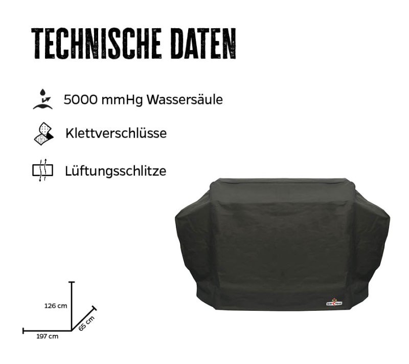 Grillfürst Abdeckhaube 197 x 65 x 126 cm für Broil King Imperial 690/ Napoleon Prestige 500, Prestige 665, PRO665, LEX730 / Weber Summit 670