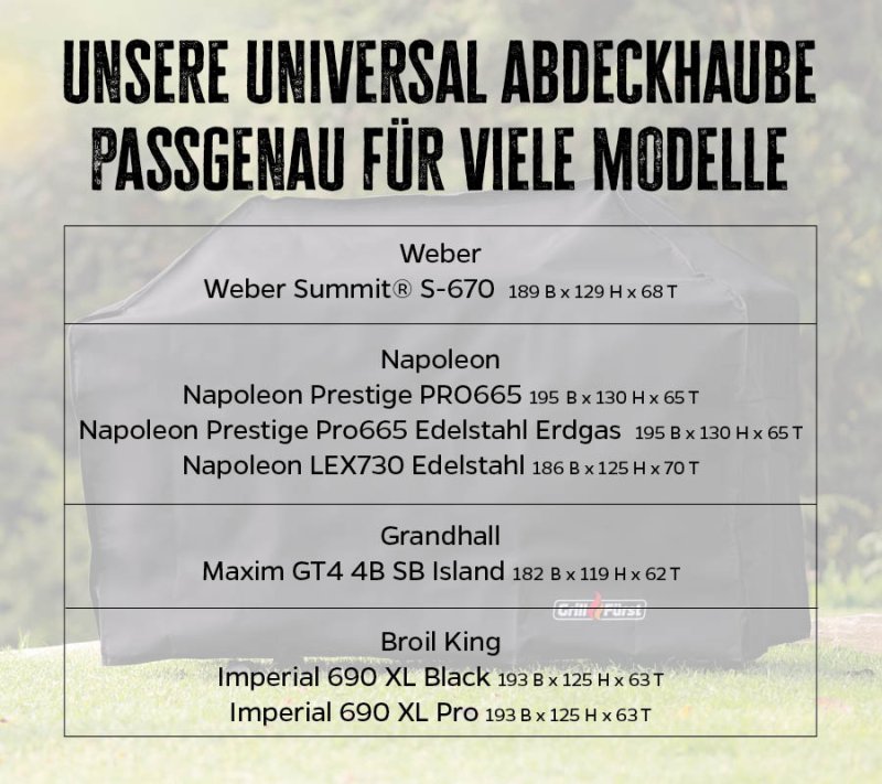 Grillfürst Abdeckhaube 197 x 65 x 126 cm für Broil King Imperial 690/ Napoleon Prestige 500, Prestige 665, PRO665, LEX730 / Weber Summit 670