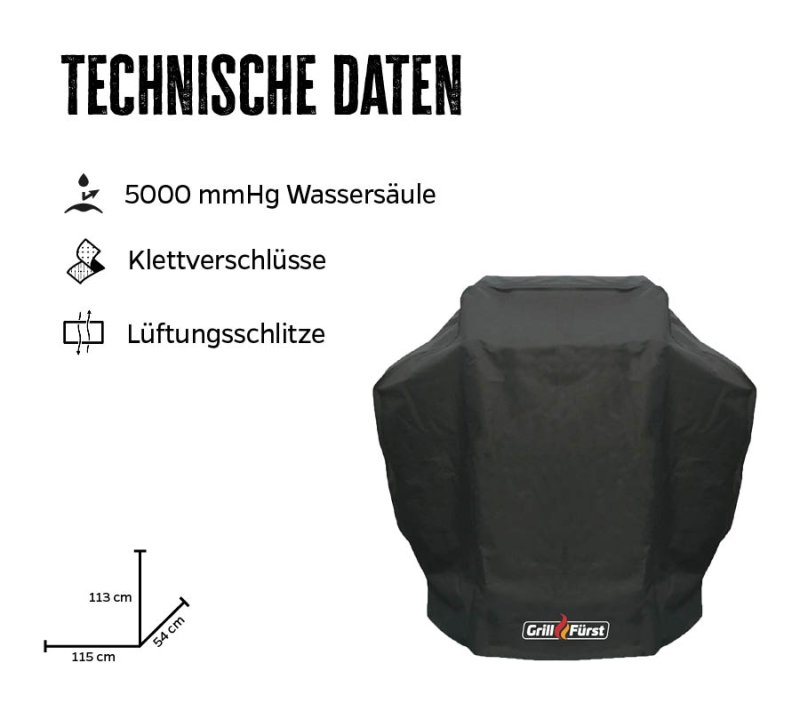 Grillfürst Abdeckhaube 115 x 54 x 113 cm für Grillfürst G210 Gasgrill / Broil King Baron/Crown Pellet Smoker 400, Portachef 320, Enders eFlow Pro 2