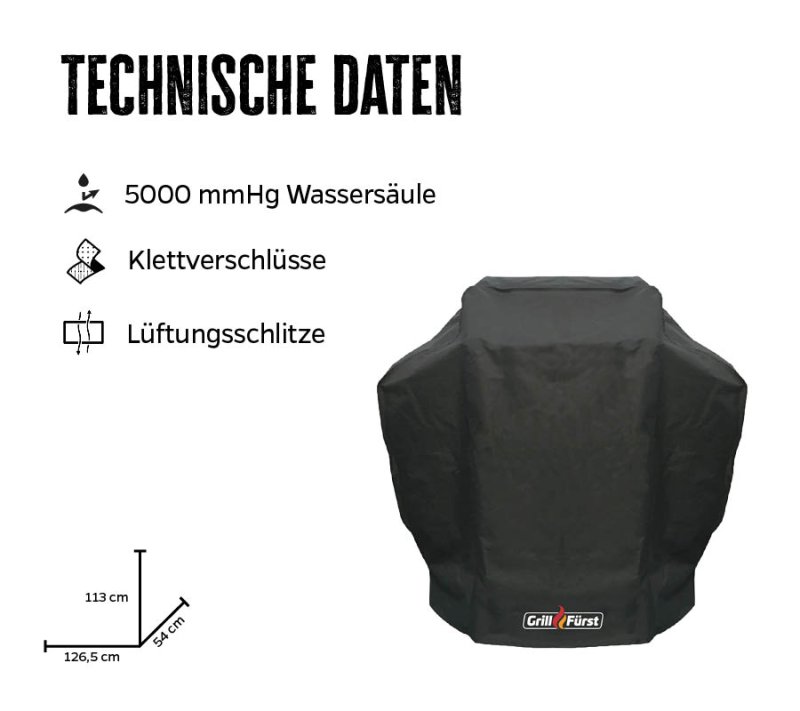 Grillfürst Abdeckhaube 126,5 x 54 x 113 cm für Grillfürst G310, S330 / Napoleon Freestyle 365 / Rösle Allflame Peer 3
