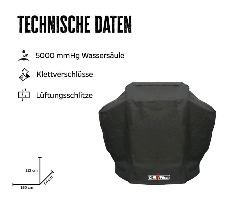 Grillfürst Abdeckhaube 159 x 54 x 113 cm für Grillfürst G620, G621 / Enders Monroe Pro 3, Pro 4