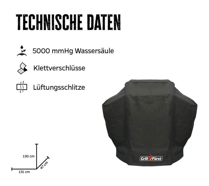 Grillfürst Abdeckhaube 131 x 47 x 130 cm für Napoleon Rogue 365, 425 Freestyle 425 / Broil King Royal 390 / Rösle Allflame Peer 3, Pro G3-S