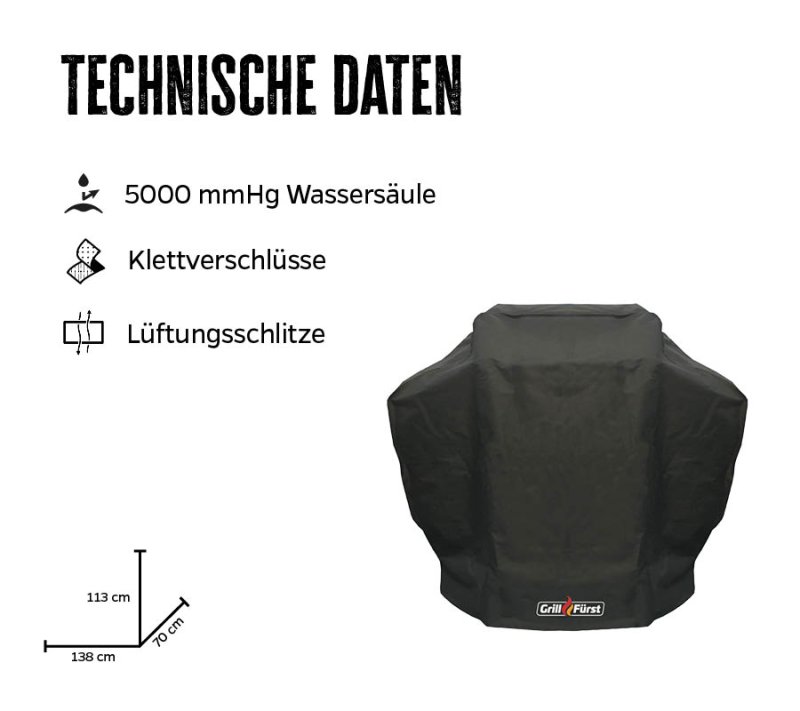 Grillfürst Abdeckhaube 138 x 70 x 113 cm Weber Genesis 200 er Serie / Napoleon Freestyle 425 / Rösle Allflame Hero 4, Peer 3, Videro Pro G4-S, Santos S318
