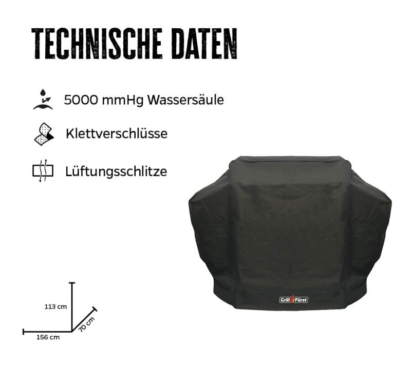 Grillfürst Abdeckhaube 156 x 70 x 113 cm Weber Genesis 300 er Serie, Broil King Baron 490, Regal 490 / Napoleon Rogue 525 / Rösle Allflame Hero 6 / Outdoorchef Heat X-345 / Burnhard Earl S / Santos S318